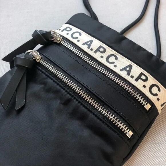 A.P.C. Black Nylon Logo Repeat Neck Pouch Crossbody Bag - Picture 3 of 12